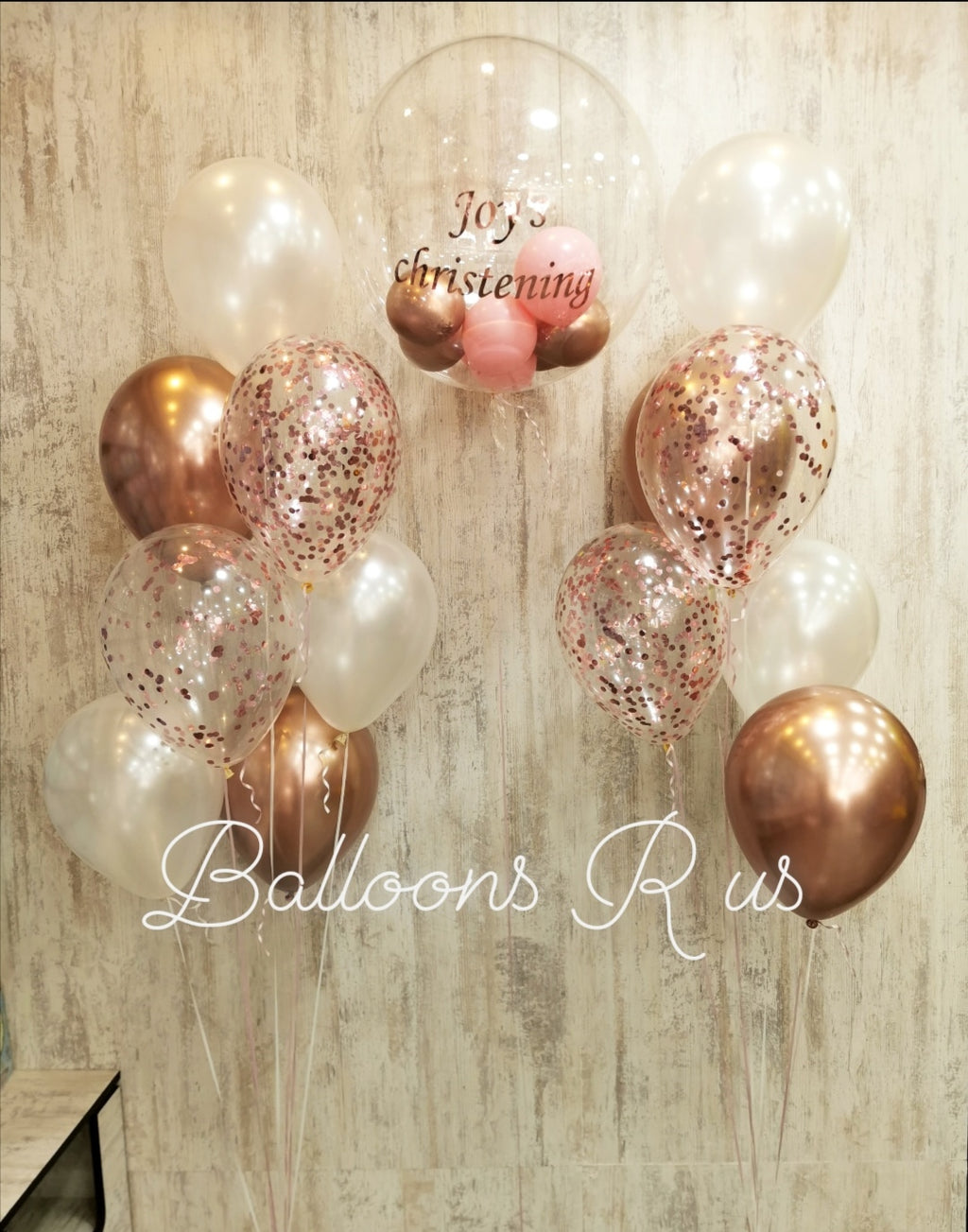 Customized Bunch of chrome and confetti balloons