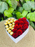 Red Roses & Ferrero Rocher Haert Shape Box