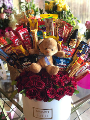 Roses with Chocolate & Bear Set