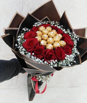 Red Roses & Ferrero Rocher Bouquet- Standard