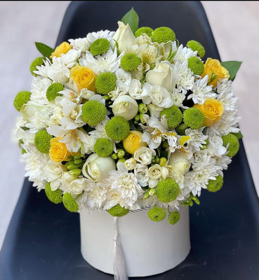 Yellow and White Mixed Flower Vase