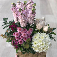 Floral Spring Purple & White in a basket