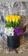 Yellow Roses Purple Vase
