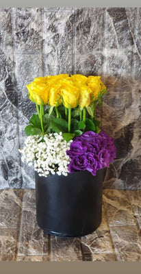 Yellow Roses Purple Vase