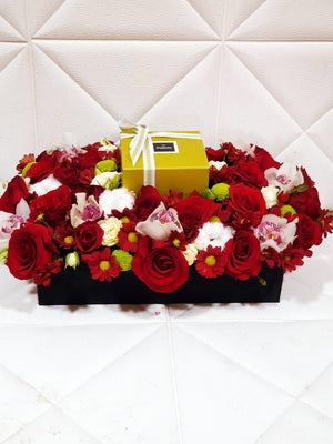 Vivid Red Roses Bunch & Patchi Chocolates