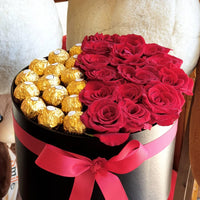 Red Roses & Ferrero Rocher Black Vase