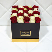 RED & White Roses In a Box