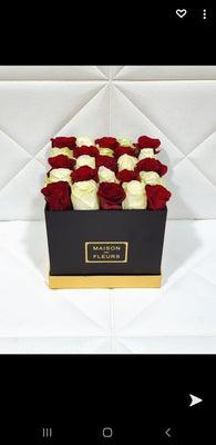 RED & White Roses In a Box